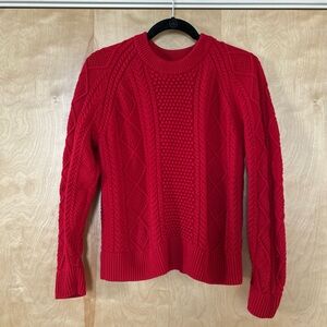 Cotton Cherry Red Cable Knit Sweater J.Crew
